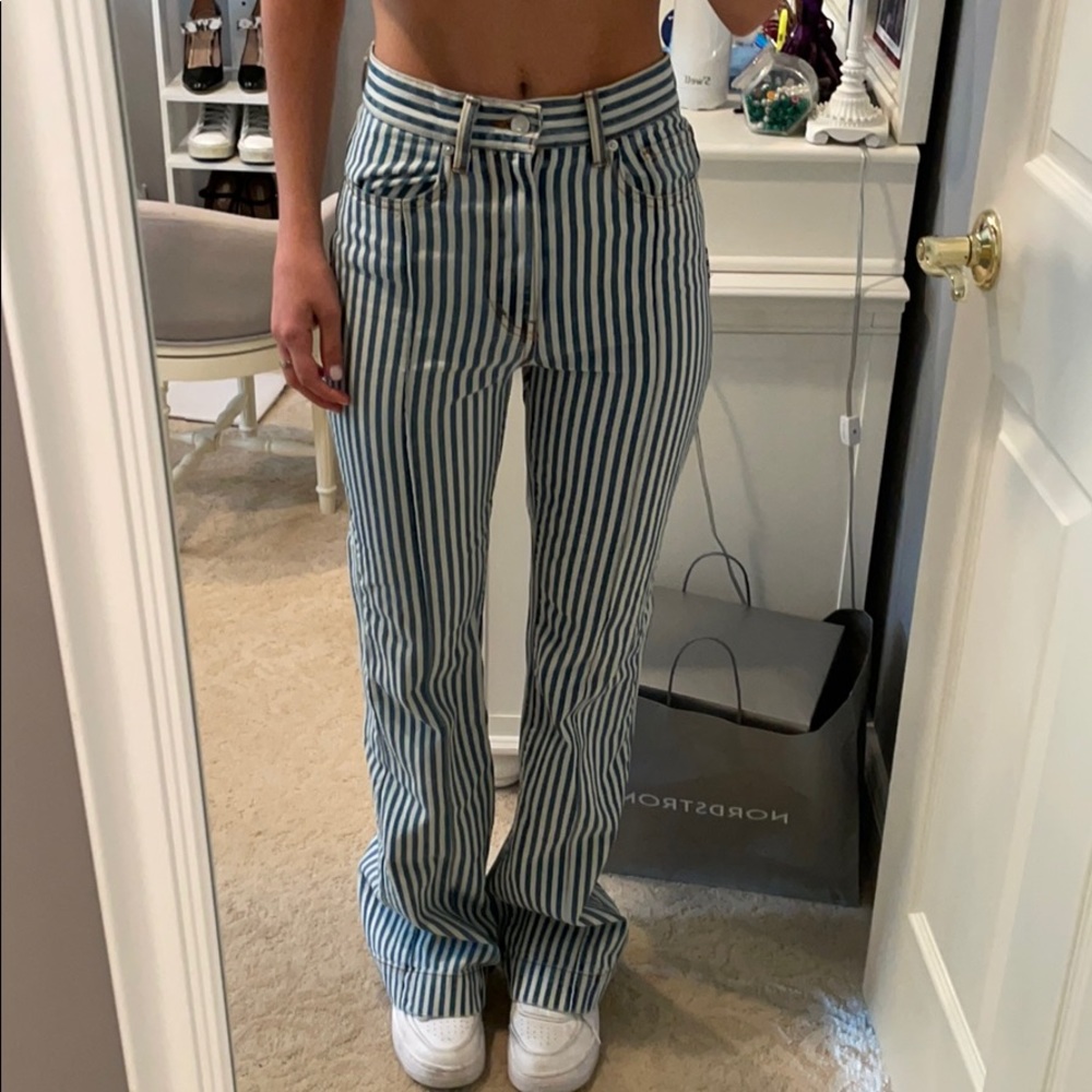 Revive denim striped flare jeans